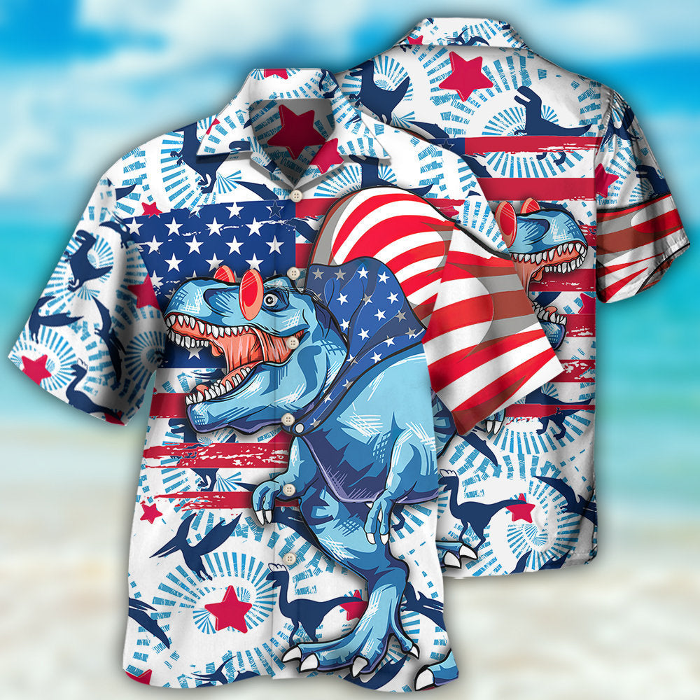 Funny Dinosaur Independence Day Dinosaurus Hawaiian Shirt For Warm Weather Adventures And Everyday Comfort