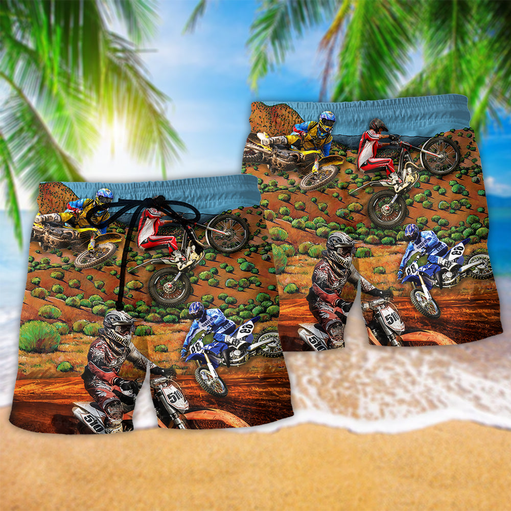 Dirt Bike Adventure Rider Life Beach Shorts Pattern View For Vacation Travel And Outdoor Fun