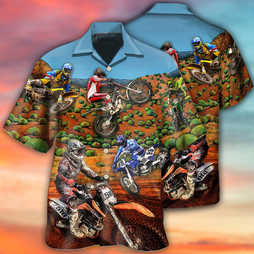 Dirt Bike Hawaiian Shirt With Detailed Graphic For Resort Holidays Beach Travel And Relaxed Casual Fashion