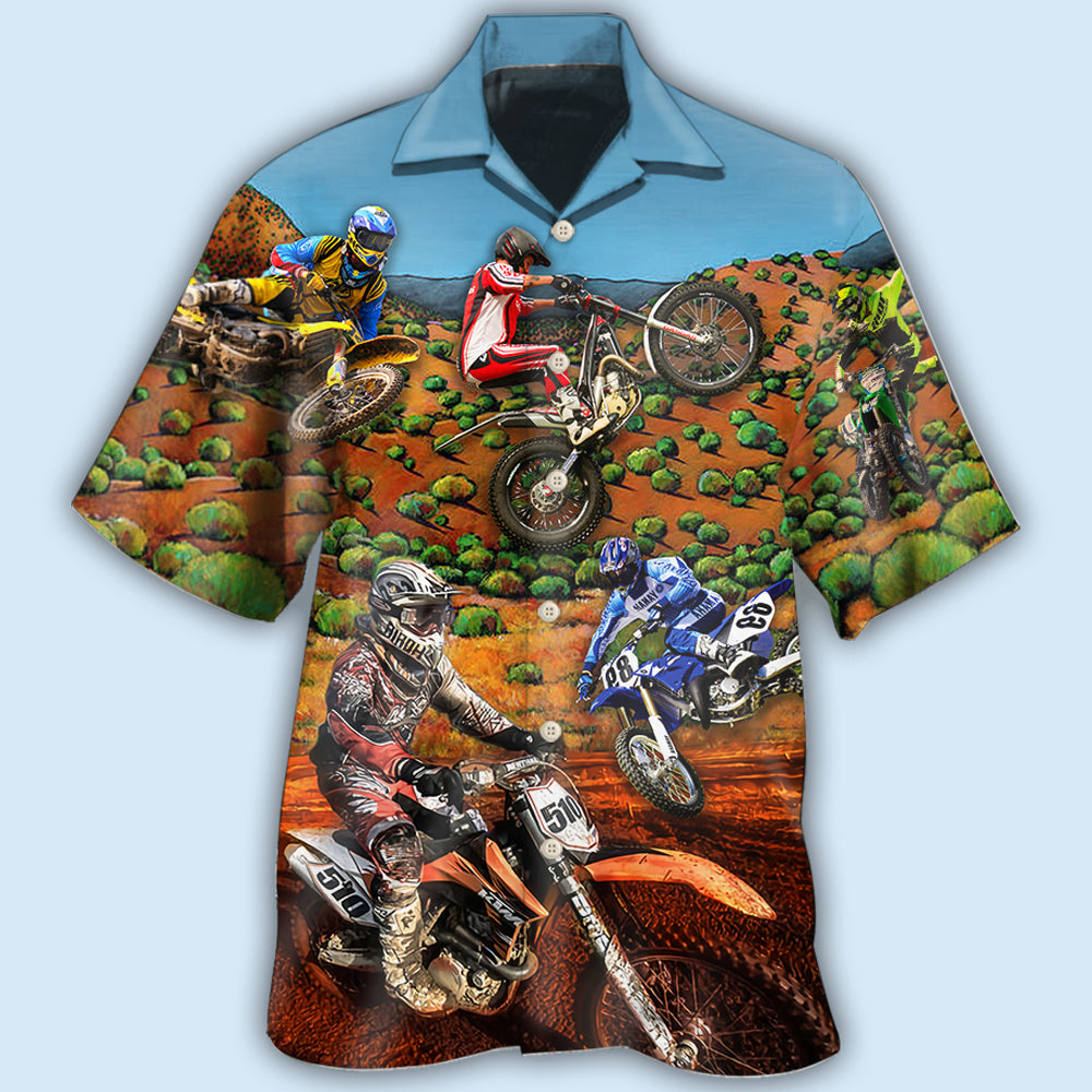 Dirt Bike Hawaiian Shirt With All Over Print For Resort Holidays Beach Travel And Relaxed Casual Fashion