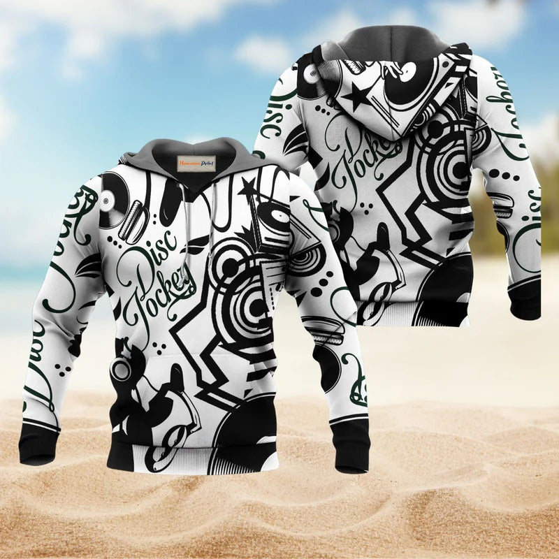 Black White Disc Jockey Hoodie For Relaxed Daily Wear Weekend Outings And Thoughtful Gifting