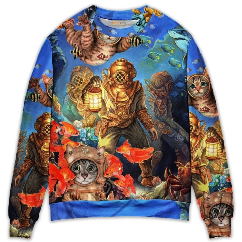 Diving Cat Under The Sea Sweater For Animal Inspired Style Events And Comfortable Daily Wear
