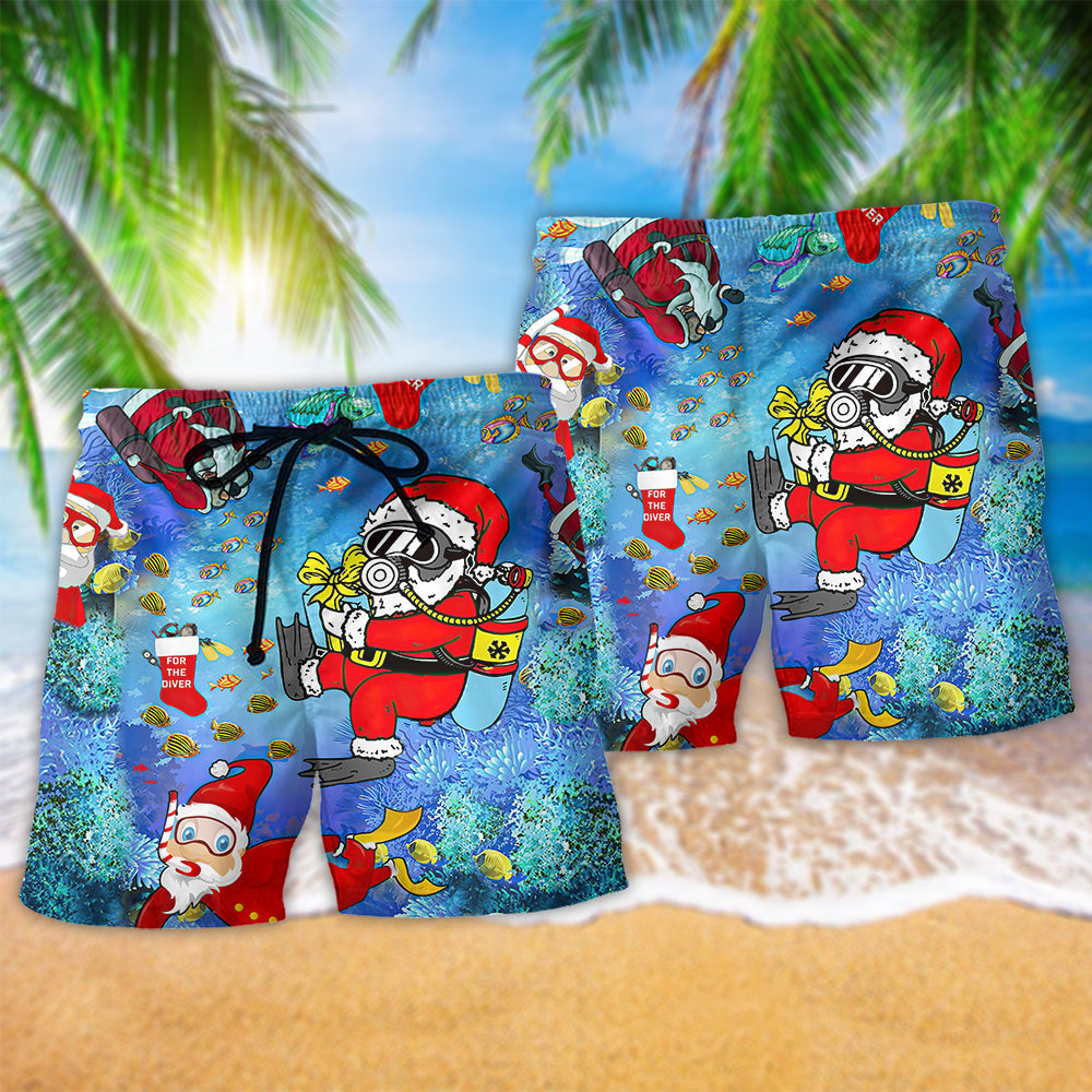 Diving Christmas Santa Claus Dives Hawaiian Beach Shorts For Festive Vacation Wear