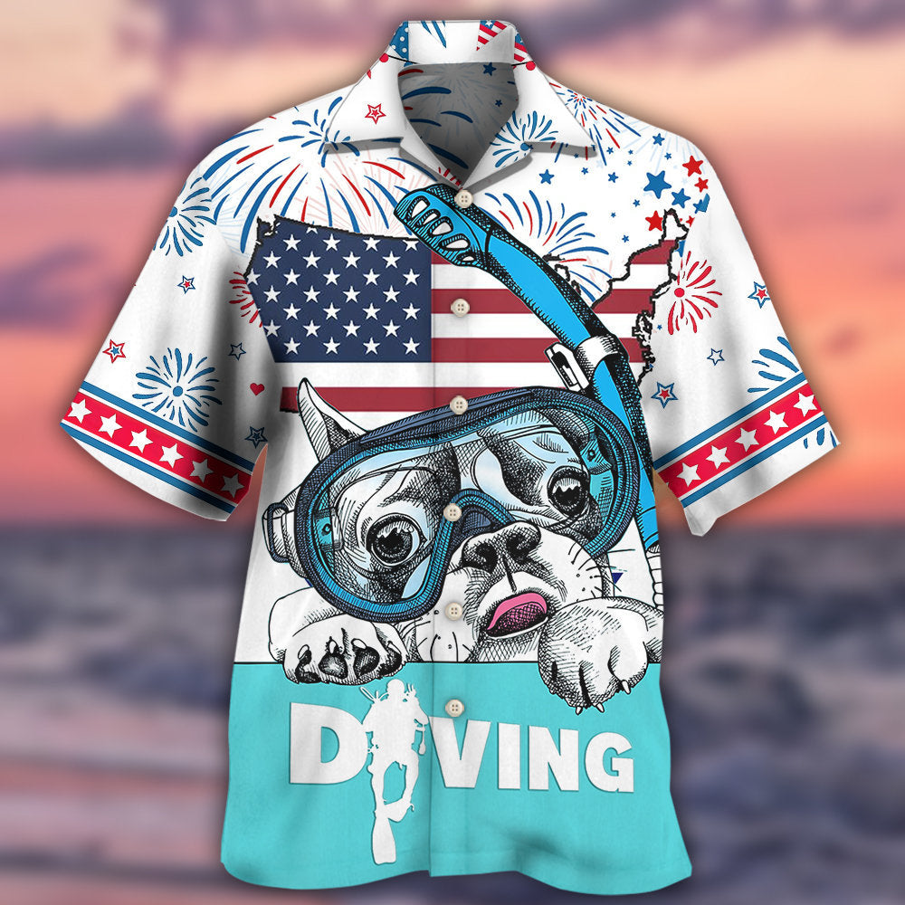 Diving Independence Day American Hawaiian Shirt Artwork View For Weekend Travel And Beach Style