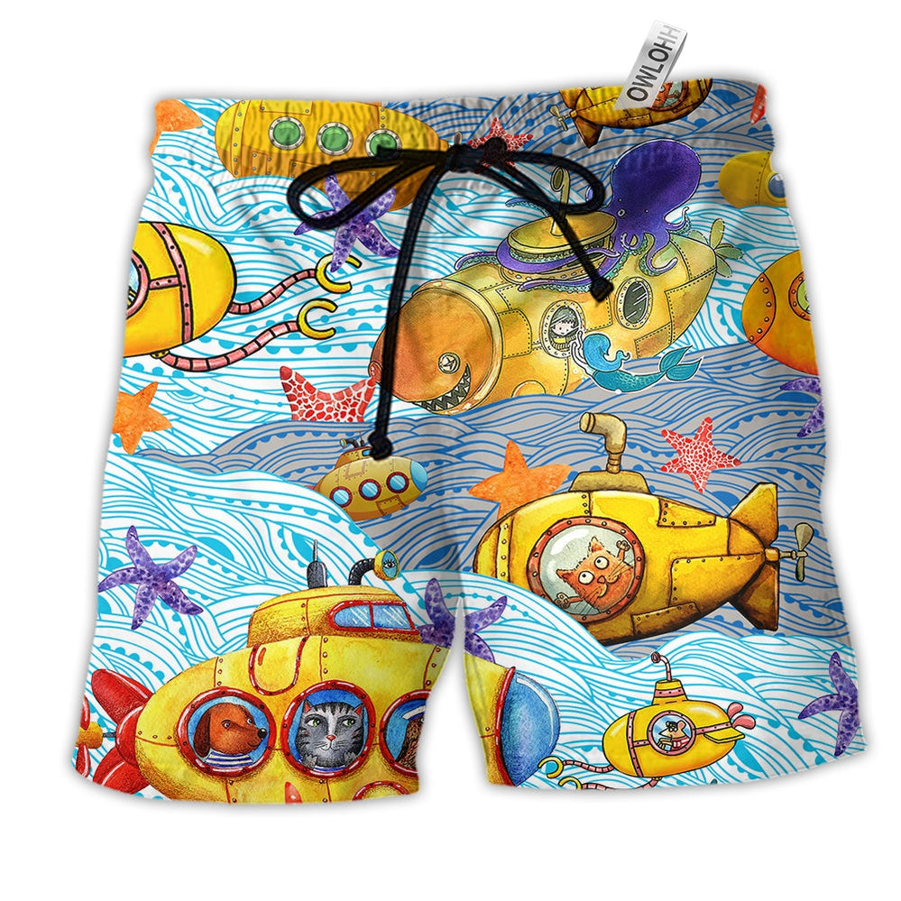 Diving Into The Ocean Submarines Hawaiian Print Beach Shorts For Beach Days And Coastal Travel