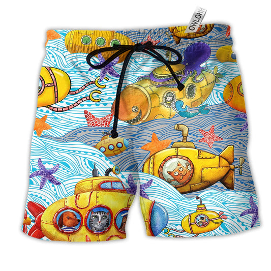 Diving Into The Ocean Submarines Hawaiian Print Beach Shorts For Beach Days And Coastal Travel