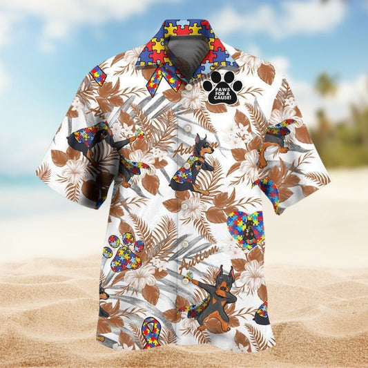 Doberman Autism Awareness Hawaiian Shirt For Beach Travel And Summer Party Style