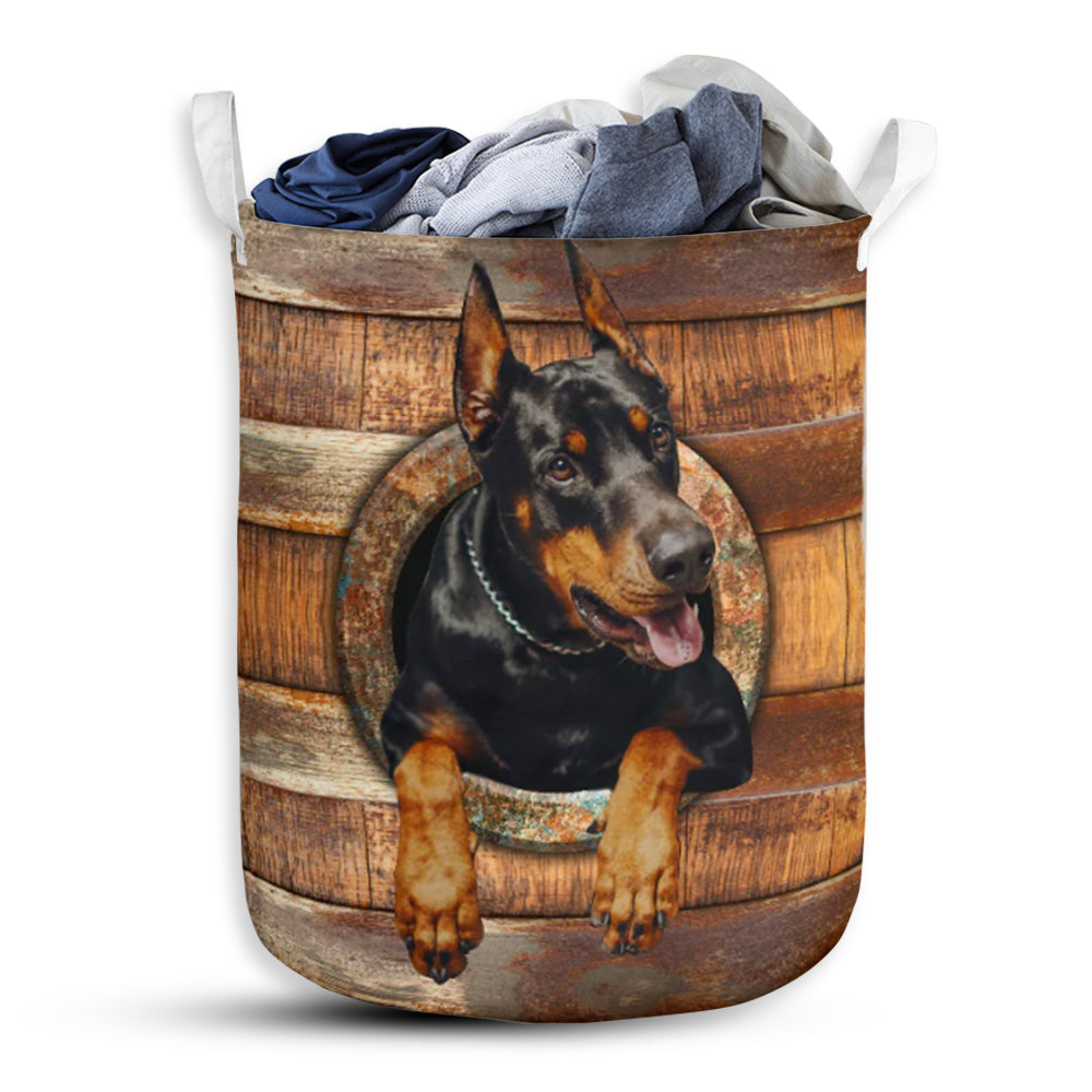 Doberman Wood Vintage Laundry Basket For Bathroom Bedroom Storage