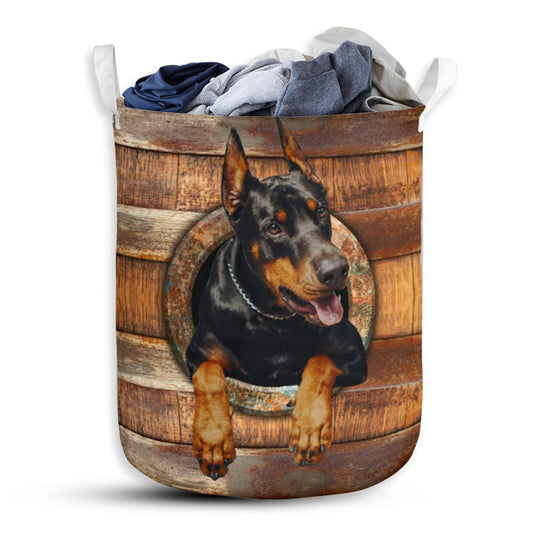 Doberman Wood Vintage Laundry Basket For Bathroom Bedroom Storage