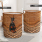 Doberman Dog Rattan Texture Laundry Basket For Room Home Organizer