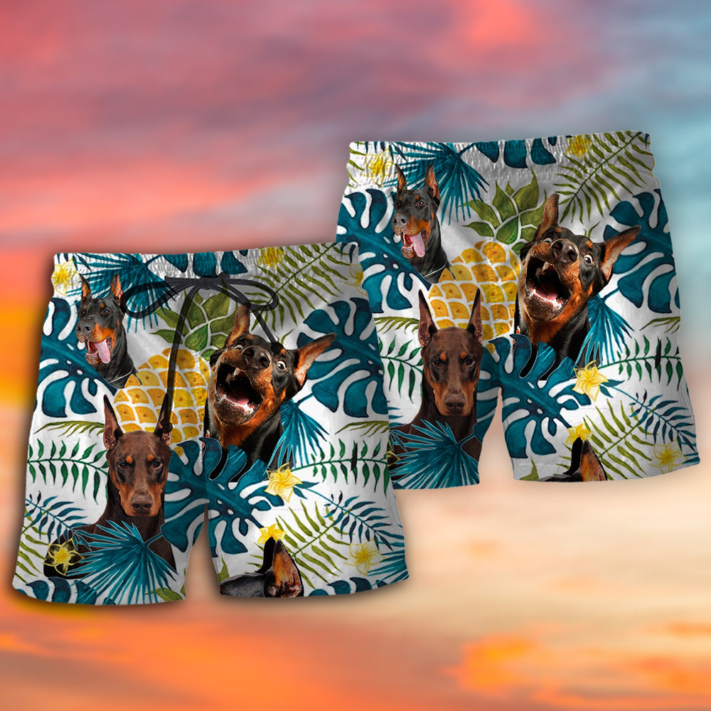 Doberman Tropical Floral Leaf Beach Shorts Design Detail For Coastal Escapes And Daily Wear