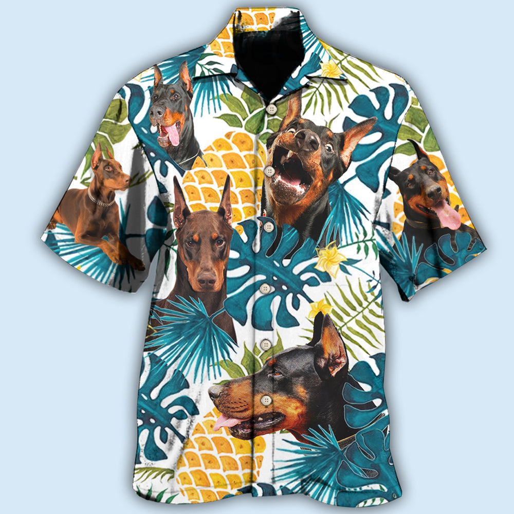 Tropical Doberman Hawaiian Shirt For Tropical Holidays, Resort Trips, And Relaxed Coastal Style