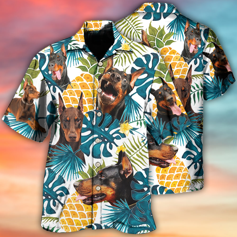 Tropical Doberman Hawaiian Shirt For Tropical Holidays, Resort Trips, And Relaxed Coastal Style