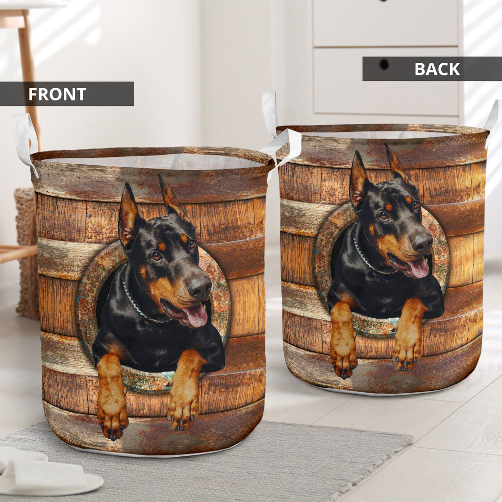 Doberman Wood Vintage Laundry Basket For Room Home Organizer