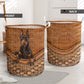 Doberman Pinscher Dog Rattan Texture Laundry Basket For Room Home Organizer