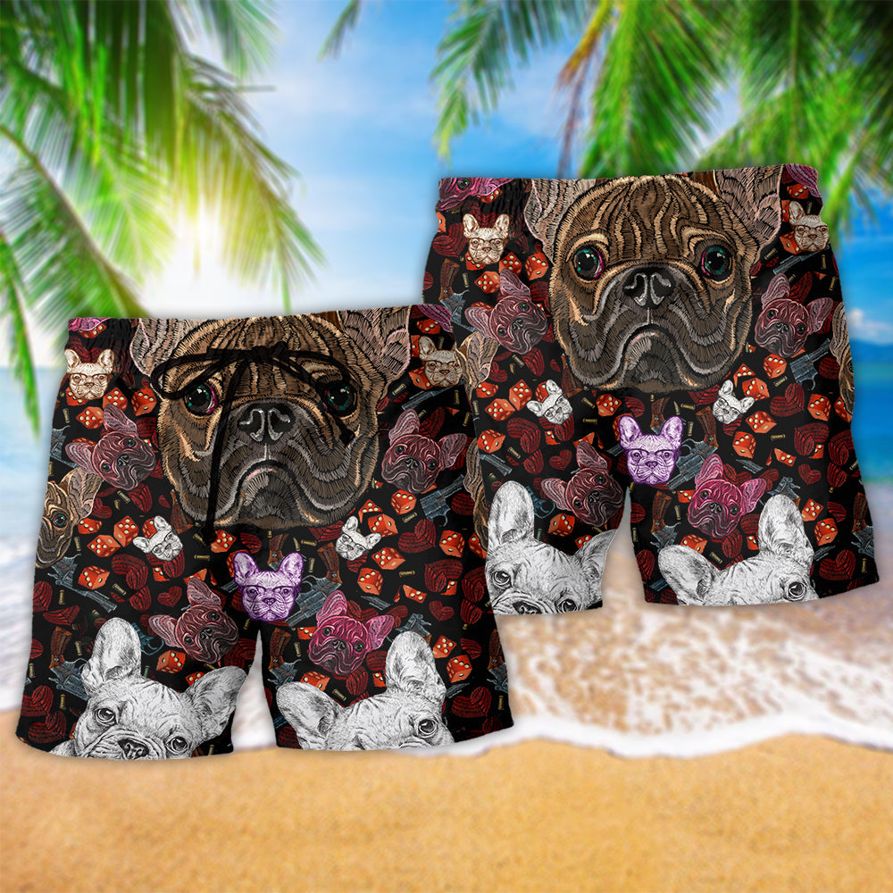 Dog Bulldog Embroidery So Cute Hawaiian Print Beach Shorts For Animal Lover Vacation Wear