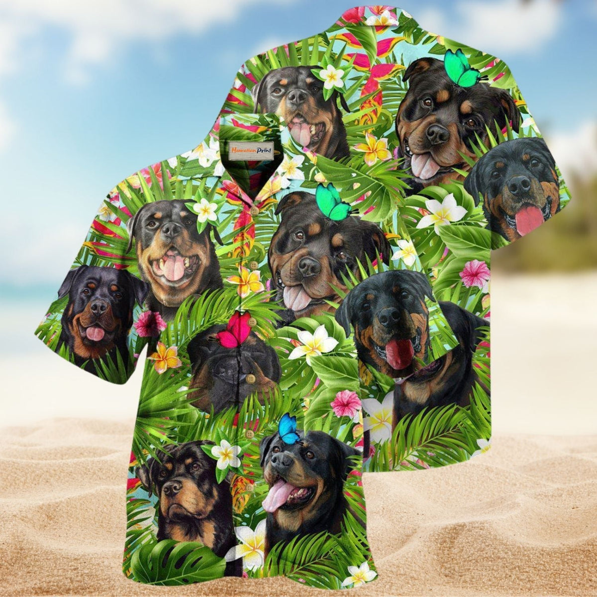 Summer Dog Rottweiler Hawaiian Shirt For Island Vacations, Resort Wear, And Relaxed Seasonal Style