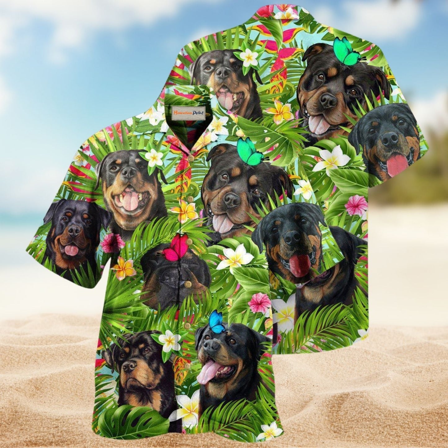 Summer Dog Rottweiler Hawaiian Shirt For Island Vacations, Resort Wear, And Relaxed Seasonal Style