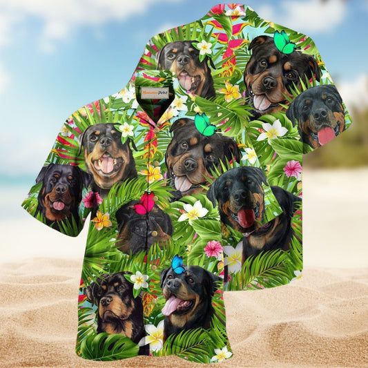 Summer Dog Rottweiler Hawaiian Shirt For Island Vacations, Resort Wear, And Relaxed Seasonal Style