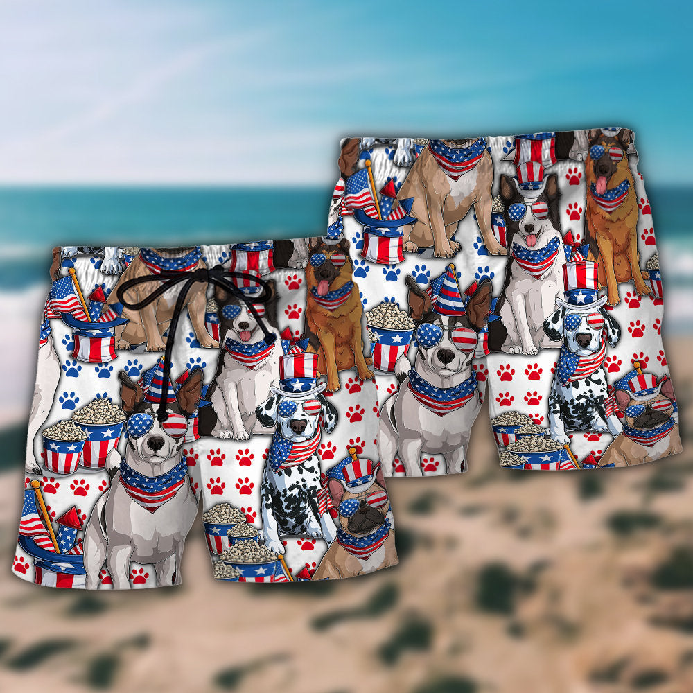 Independence Day Dog Beach Shorts Pattern Detail For Vacation Style And Relaxed Casual Wear