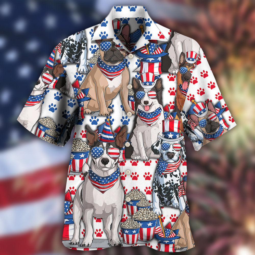 Dog Independence Day Dogs Hawaiian Shirt Artwork Detail For Tropical Trips And Casual Outings