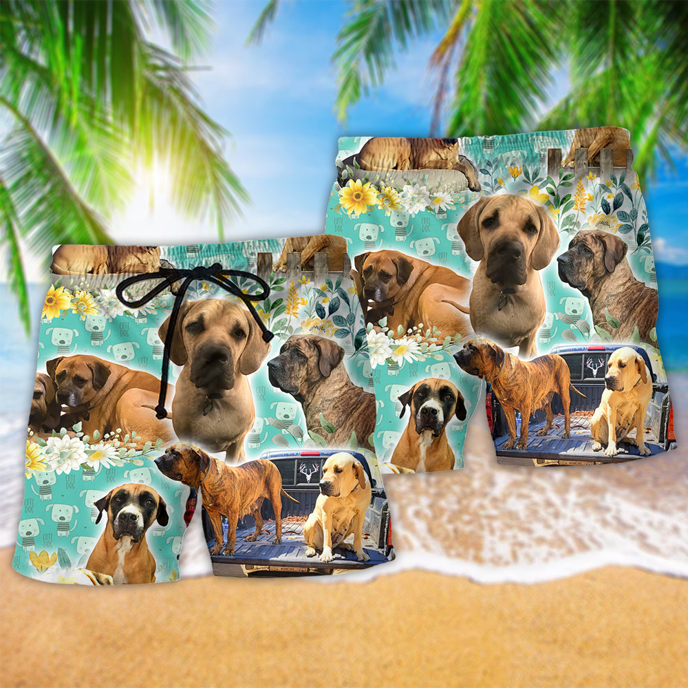 Dog Love Floral Beach Shorts Pattern Detail For Sunny Outdoor Activities