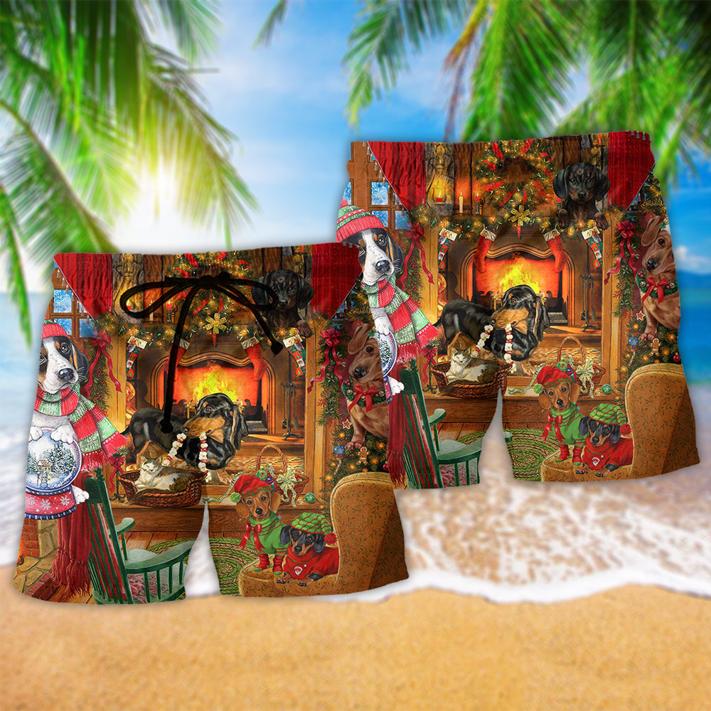 Dog Christmas Home Beach Shorts Pattern Detail For Poolside Fun And Casual Outdoor Comfort