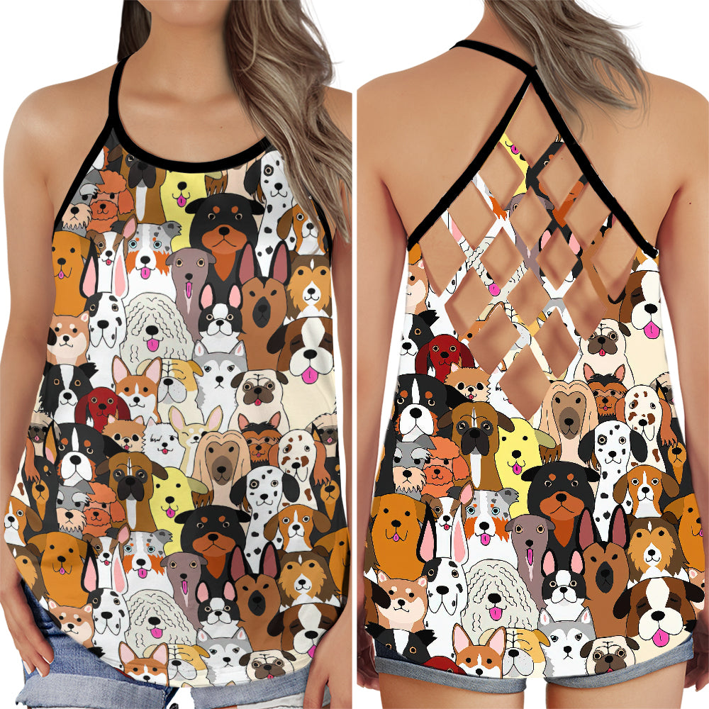Dog Lover Multiple Dogs Cute Hollow Tank Top For Yoga Workouts And Casual Wear