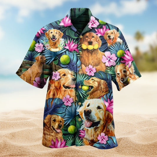 Dog Hug Golden Hawaiian Shirt For Tropical Holidays, Outdoor Gatherings, And Everyday Comfort
