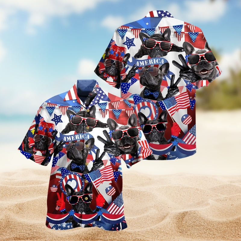 American Dog Hawaiian Shirt For Summer Vacation, Beach Travel, And Casual Wear