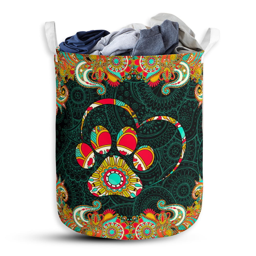 Dog Paw Mandala Colorful Laundry Basket For Bathroom Bedroom Storage