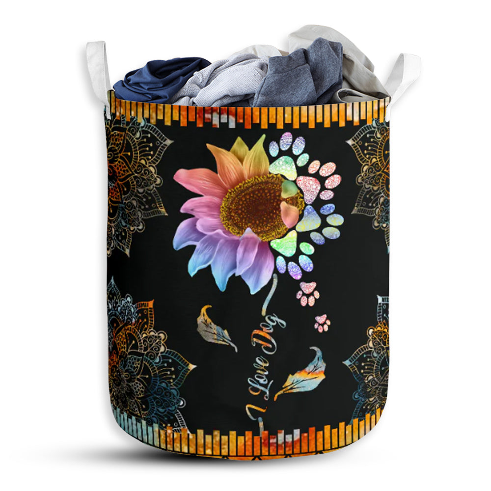 Dog Paw Mandala Flower Laundry Basket For Bathroom Bedroom Storage