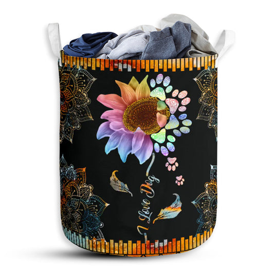 Dog Paw Mandala Flower Laundry Basket For Bathroom Bedroom Storage