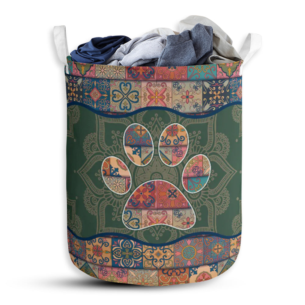 Dog Paw Mandala Green Laundry Basket For Bathroom Bedroom Storage