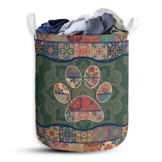 Dog Paw Mandala Green Laundry Basket For Bathroom Bedroom Storage