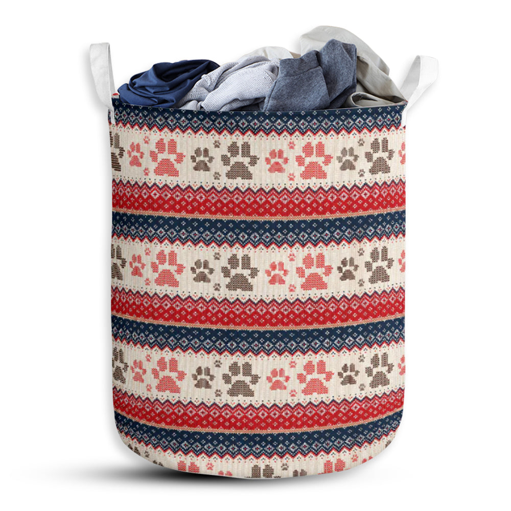 Dog Paw Pattern Knitted Laundry Basket For Bathroom Bedroom Storage