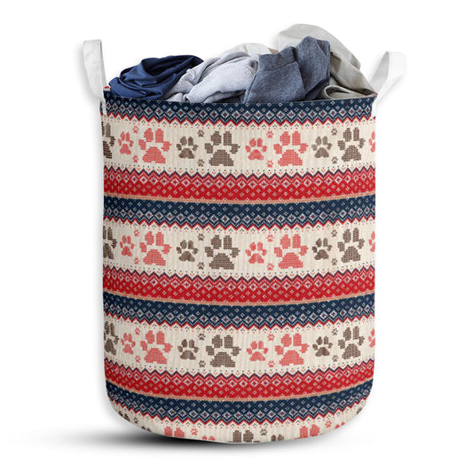 Dog Paw Pattern Knitted Laundry Basket For Bathroom Bedroom Storage