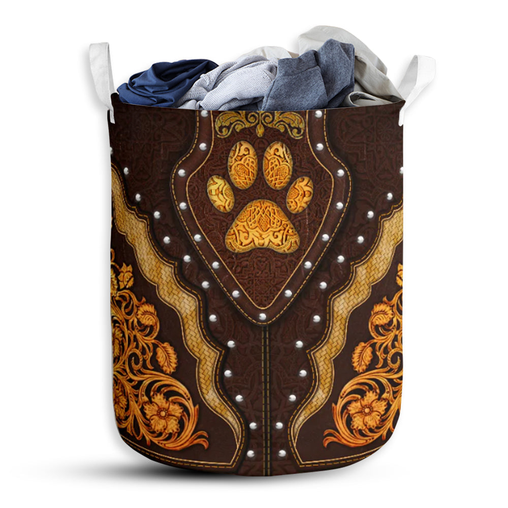 Dog Paw Pattern Wood Laundry Basket For Bathroom Bedroom Storage