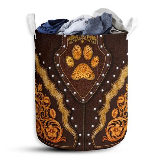 Dog Paw Pattern Wood Laundry Basket For Bathroom Bedroom Storage