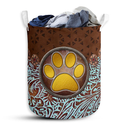 Dog Paw Vignette Vintage Laundry Basket For Bathroom Bedroom Storage