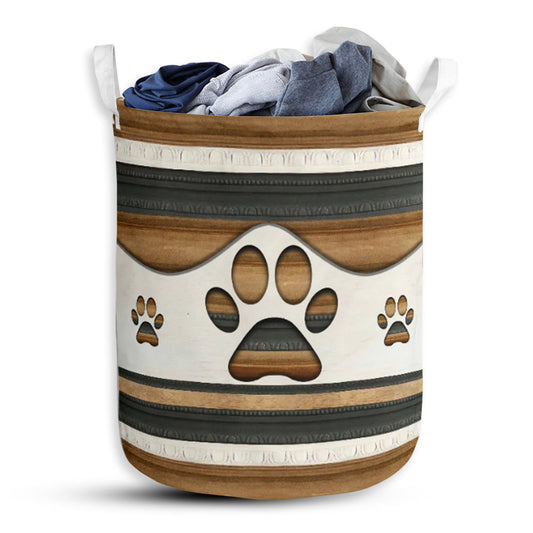 Dog Paw Wood Color Laundry Basket For Bathroom Bedroom Storage