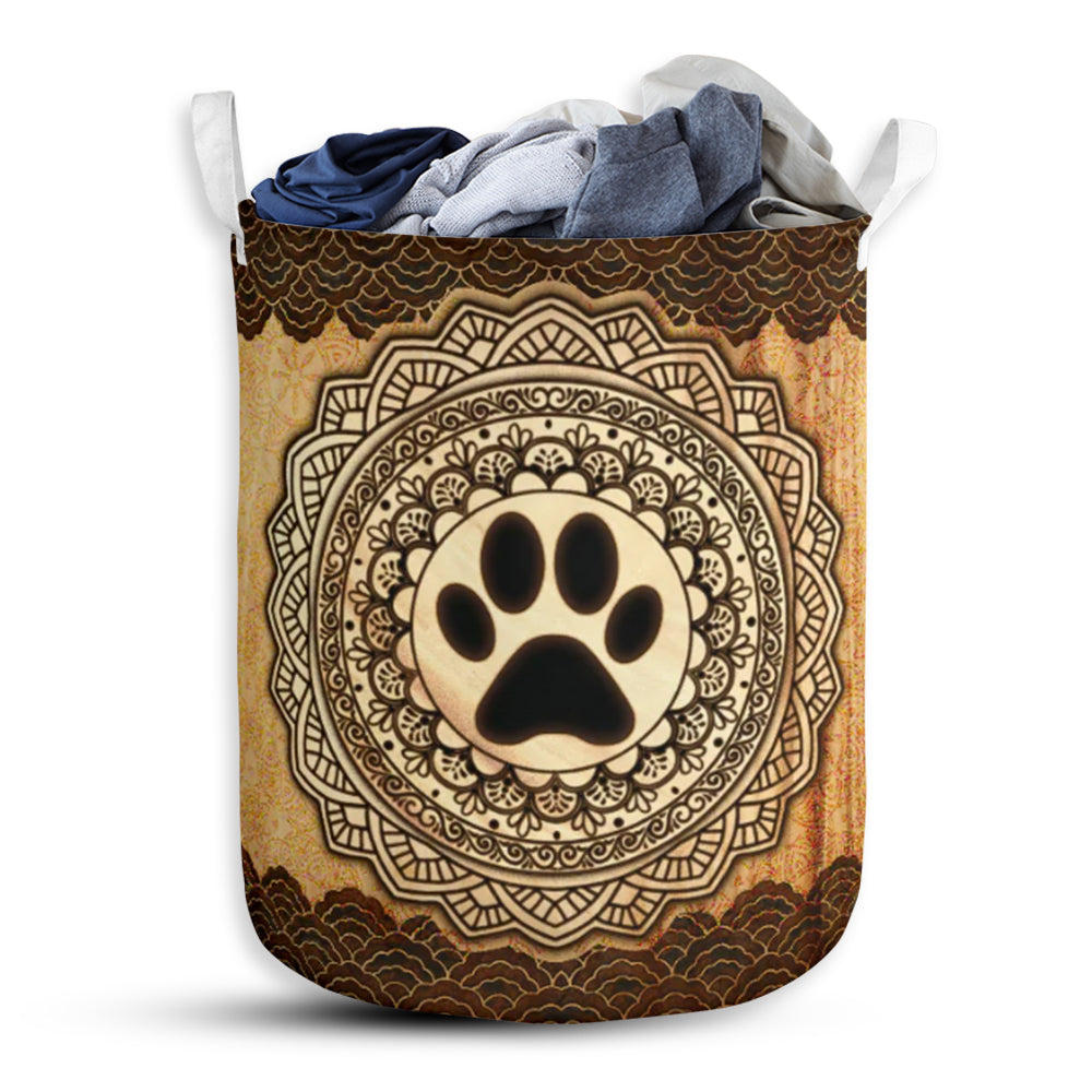 Dog Paw Wood Mandala Laundry Basket For Bathroom Bedroom Storage