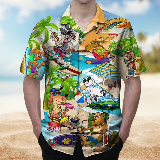 Funny Drink Beer Theme Hawaiian Shirt Button Front Artwork For Weekend Trips