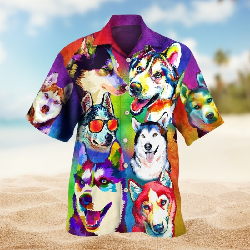 Dog Creative Pattern Hawaiian Shirt For Summer Vacation, Beach Travel, And Casual Wear
