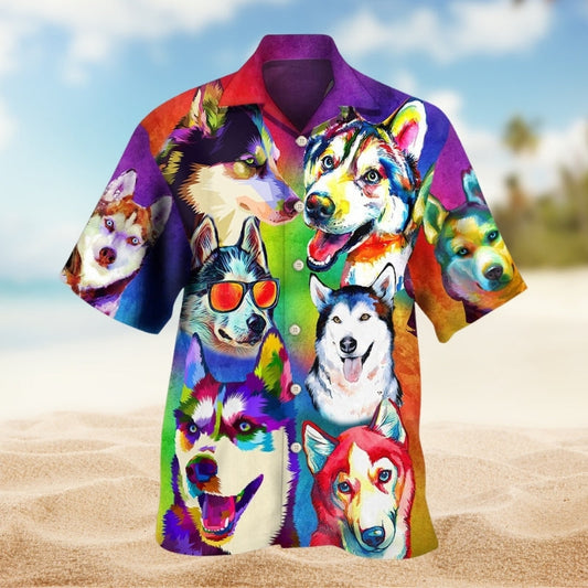 Dog Creative Pattern Hawaiian Shirt For Summer Vacation, Beach Travel, And Casual Wear