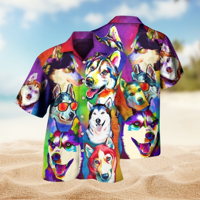 Dog Creative Pattern Hawaiian Shirt For Summer Vacation, Beach Travel, And Casual Wear