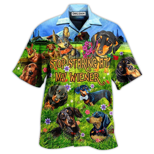 Dog Dachshund Stop Staring Wiener Hawaiian Shirt Design View For Resort Travel And Thoughtful Gifting