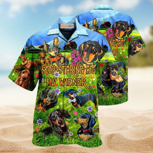 Dog Stop Staring Wiener Hawaiian Shirt For Resort Trips, Coastal Parties, And Warm Weather Style