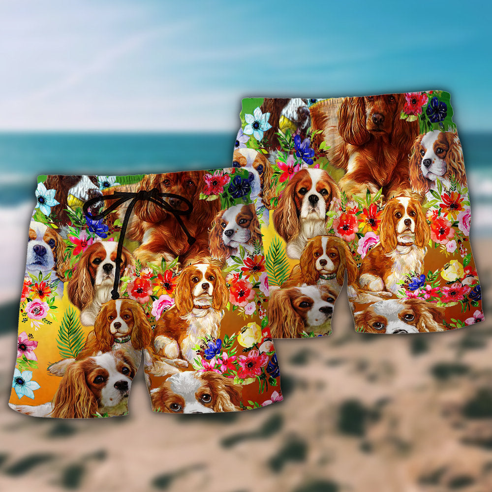Cavalier Spaniel Dog Motivation Beach Shorts Pattern Detail For Coastal Leisure And Warm Weather Wardrobe