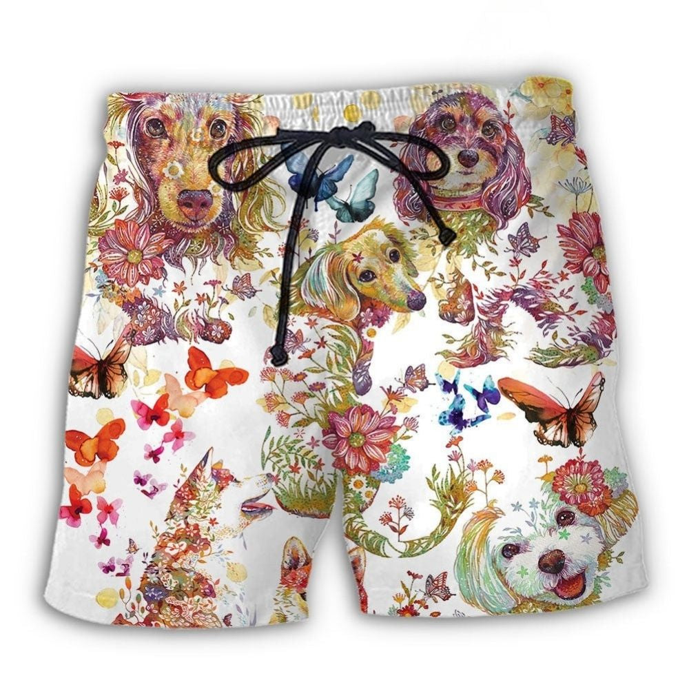 Dog And Butterfly Lover Beach Shorts Graphic Detail For Resort Trips And Casual Outings